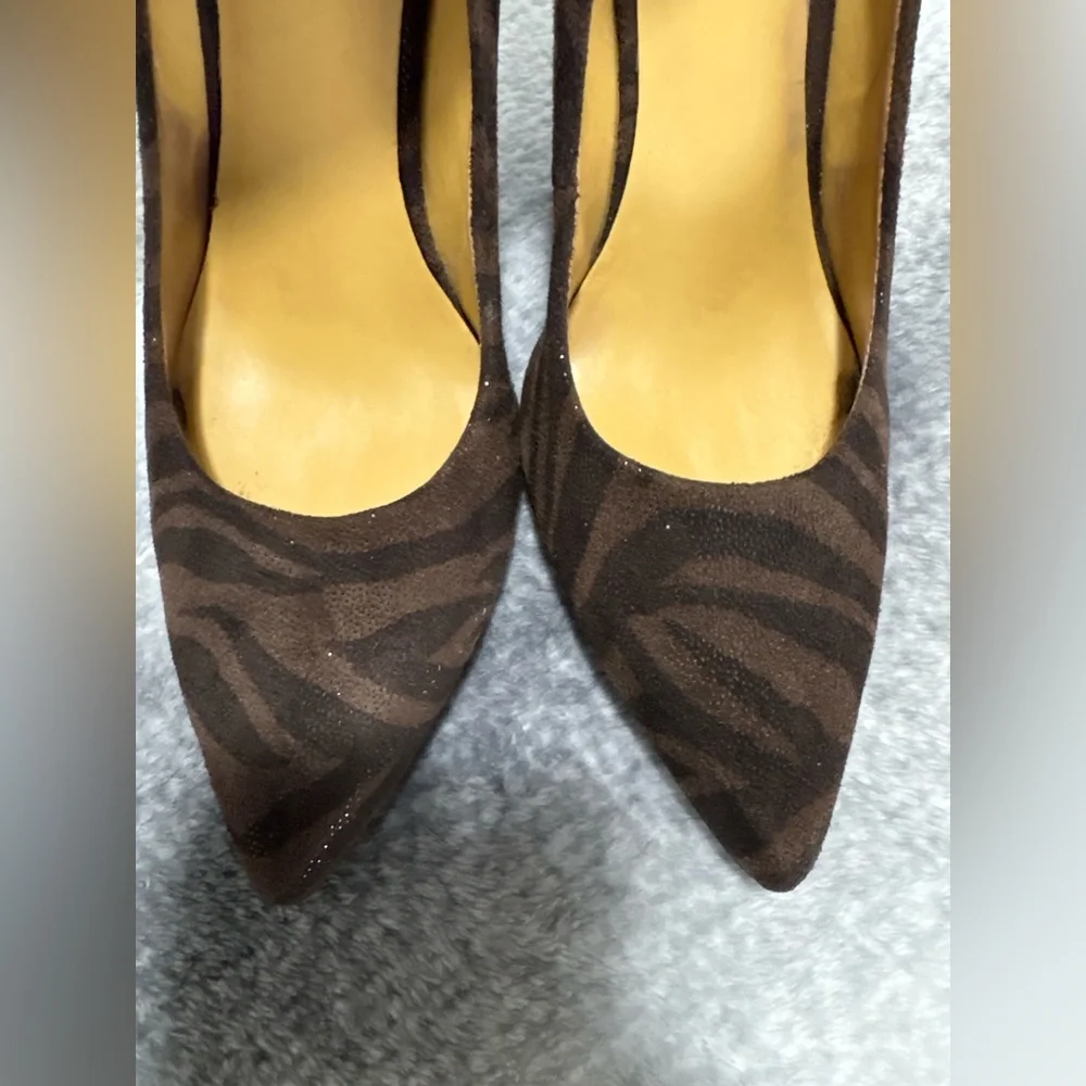 Nine West Brown Black Gwendle Zebra‎ Print Pointed Toe Stiletoo Heels Shoes 8.5